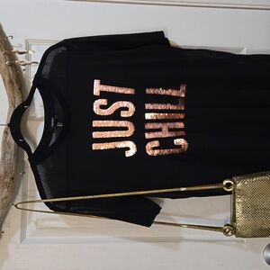 ☢️3 For $20. Forever 21-shirt,short sleeve,black,mesh Just Chill"